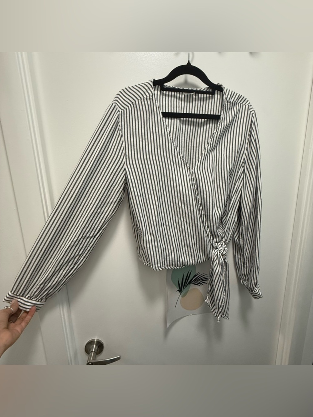 GAP White and Black Striped Wrap Blouse